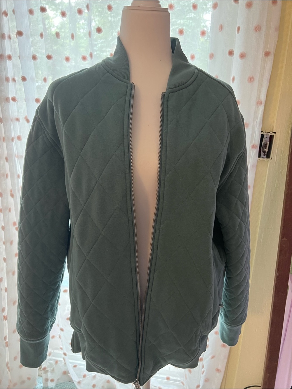 Athleta Quilted Bomber Jacket in Sage Green